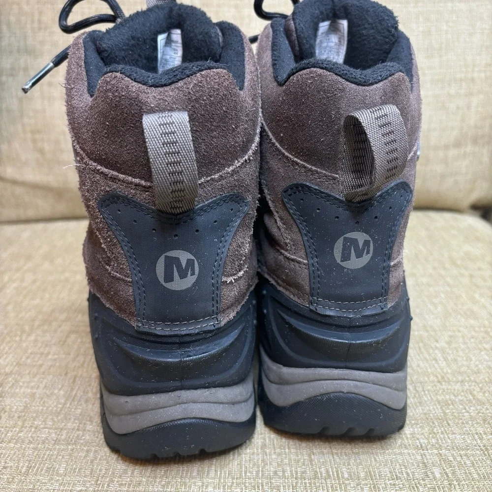 Merrell Men Moab Polar Boot 11.5 Waterproof Brown Suede Hiking Insulated Icegrip